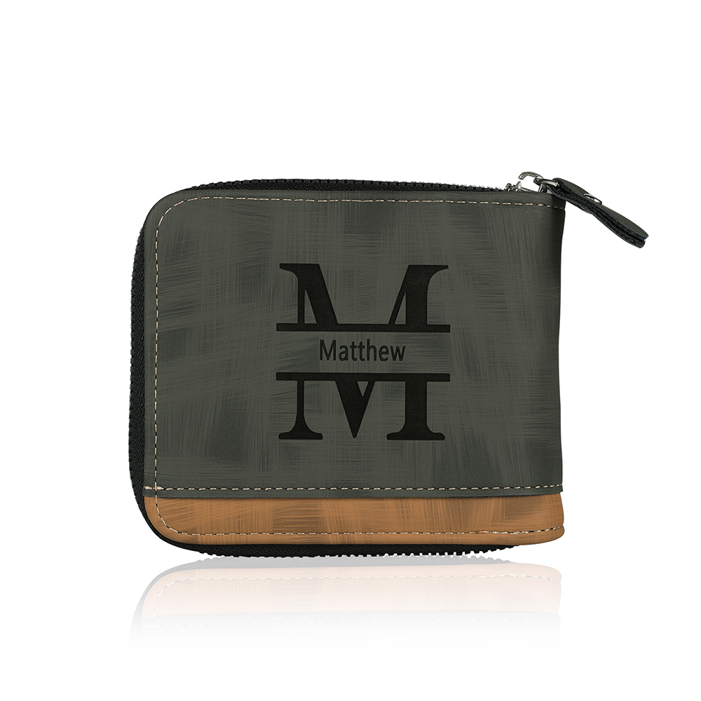 Photo Personalized Leather Zipper Men's Wallet Customized Name Letter Folding Wallet Three Colors Available with Gift Box for Dad