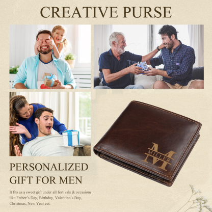 Personalized Leather Wallet Gift Box Set with Letter Name Keychain Customizable Text Wallet Gift for Him