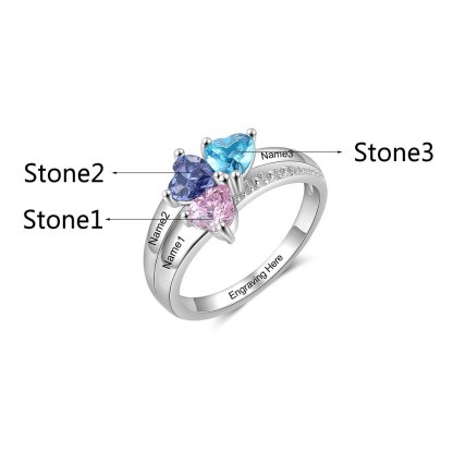 Personalized 3 Birthstones Mothers Ring With Names Gifts For Her