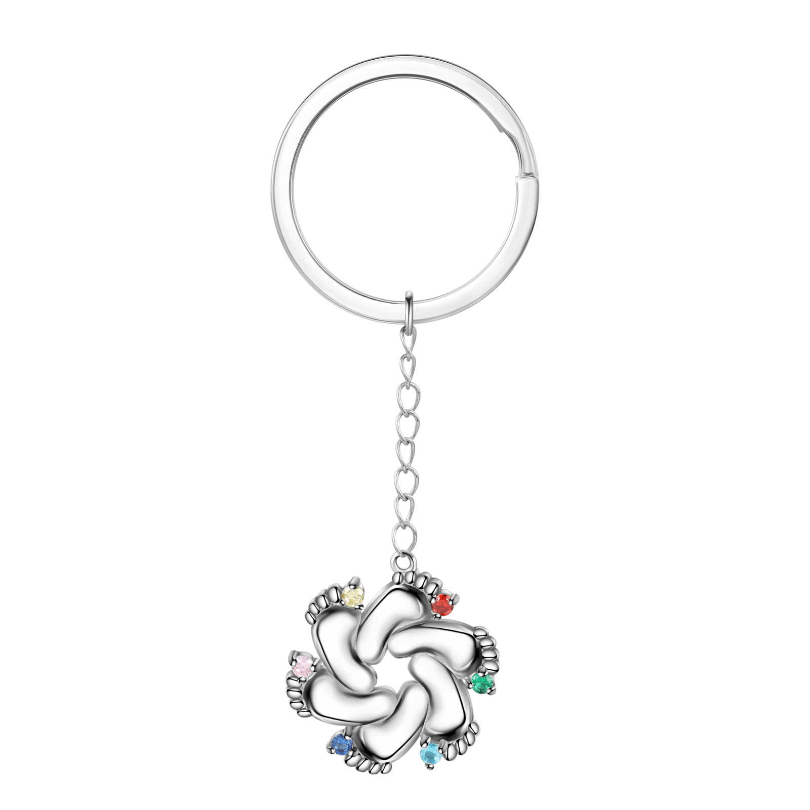 Personalized Baby Feet Keychain With 6 Birthstones Engraved names Keychain Gifts For Mother