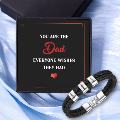 3 Names Personalized Braided Leather Bracelet Engraving Men's Bracelet Gift for Dad