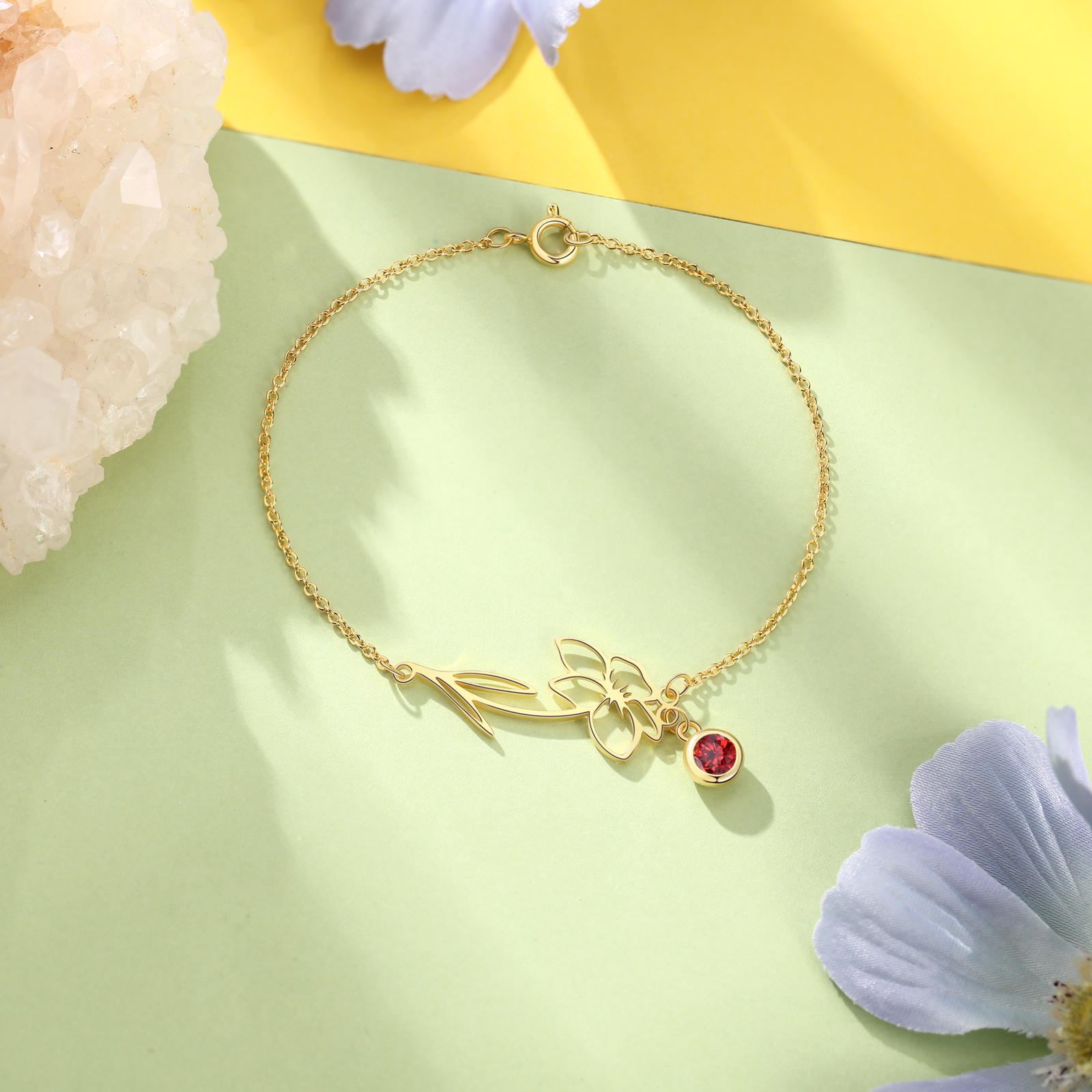 Personalized Birthflower Bracelet With 1 Birthstone Gift For Women | Jessemade