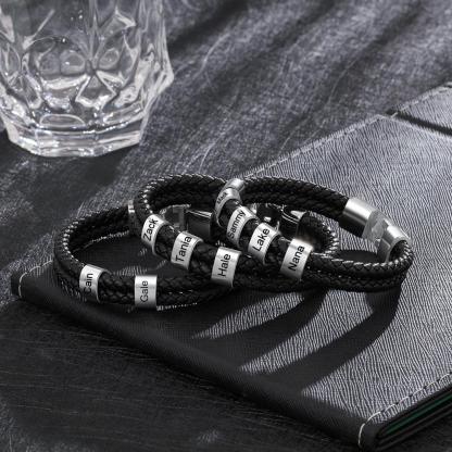 Customized  Braided Leather Bracelet Engraved 5 Names Men's Bracelet Gifts For Him
