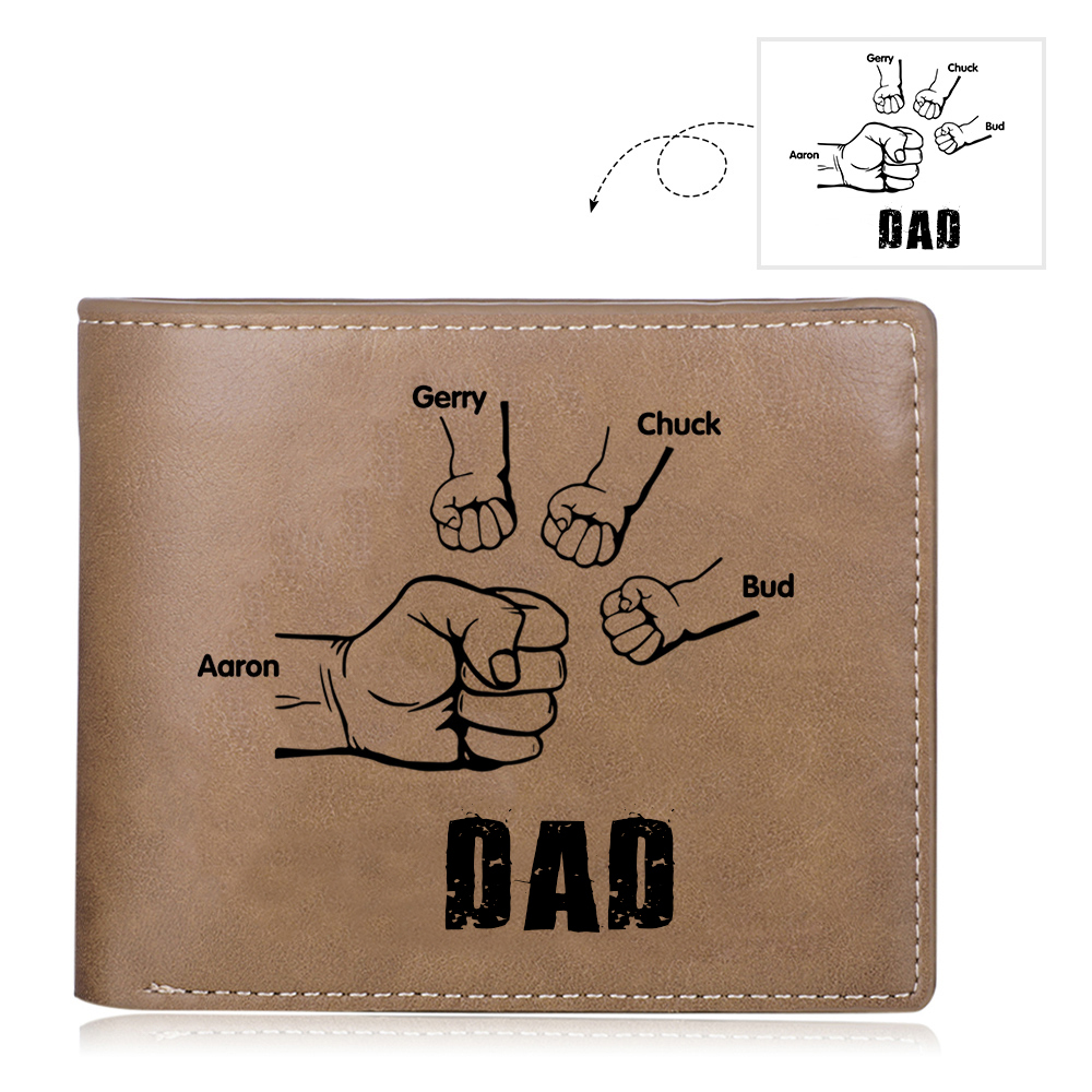 4 Names - Personalized Fist Style Leather Men's Wallet Custom Photo Wallet for Dad