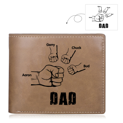 4 Names - Personalized Fist Style Leather Men's Wallet Custom Photo Wallet for Dad