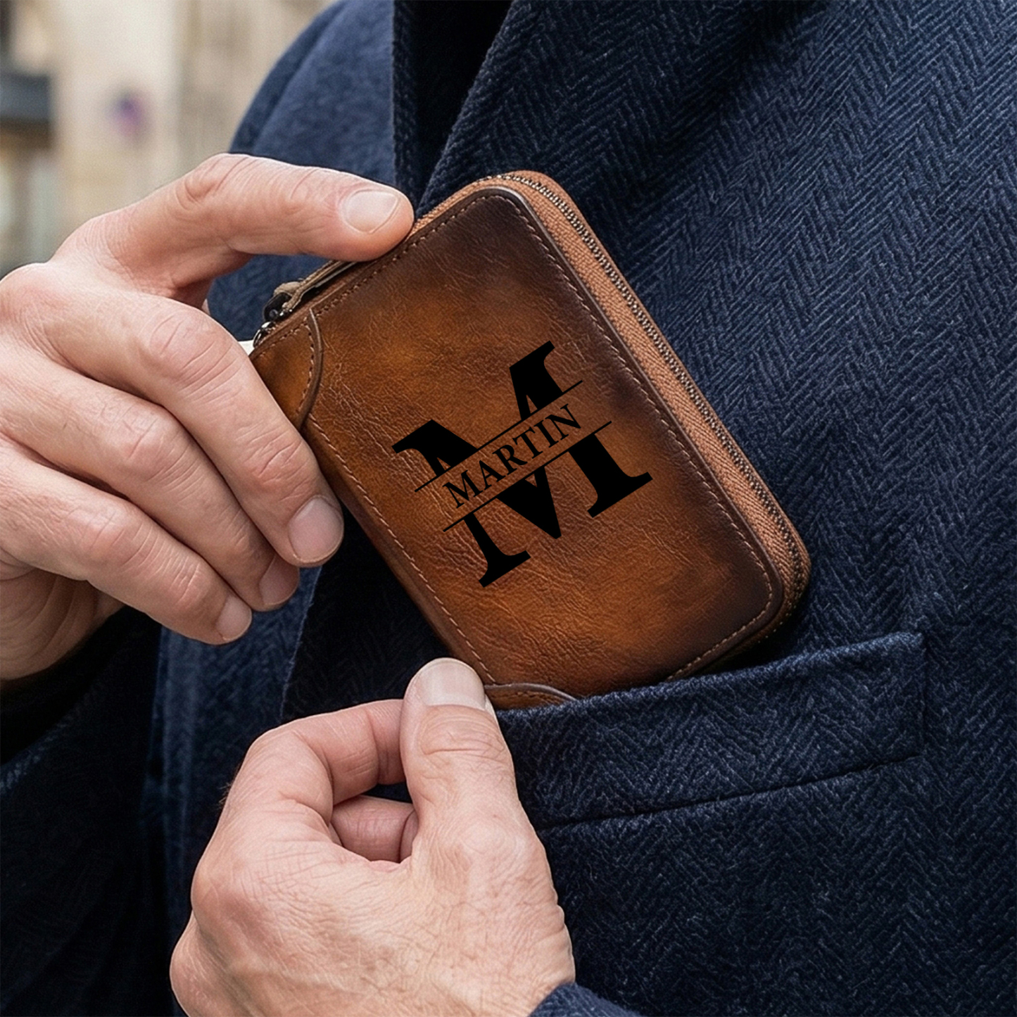 Personalized Genuine Leather Zip Card Holder Multiple Compartments with 9 Designs to Choose From