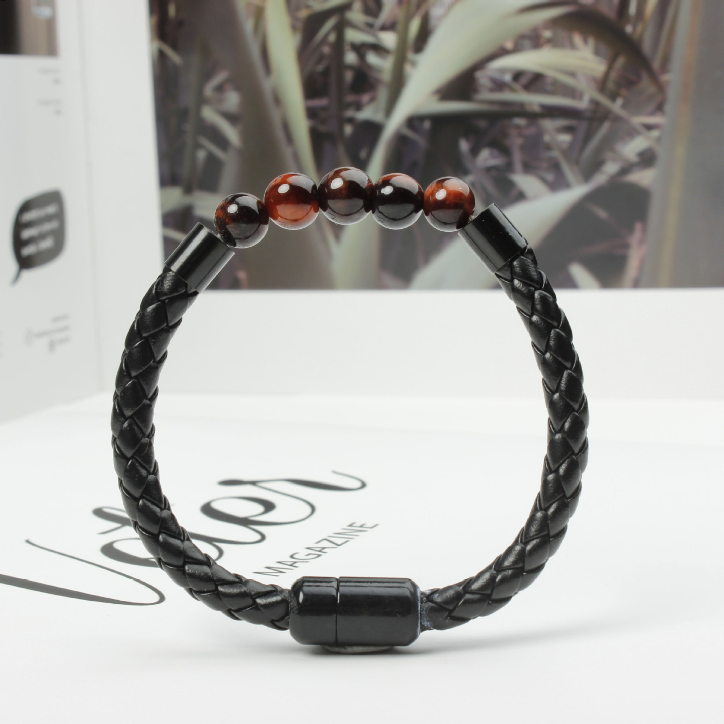 Tiger Eye Black Onyx Beaded Bracelet Men