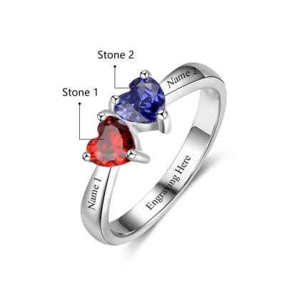 S925 Silver Ring Personalized 2 Birthstones Mothers Ring With Names Gifts For Her