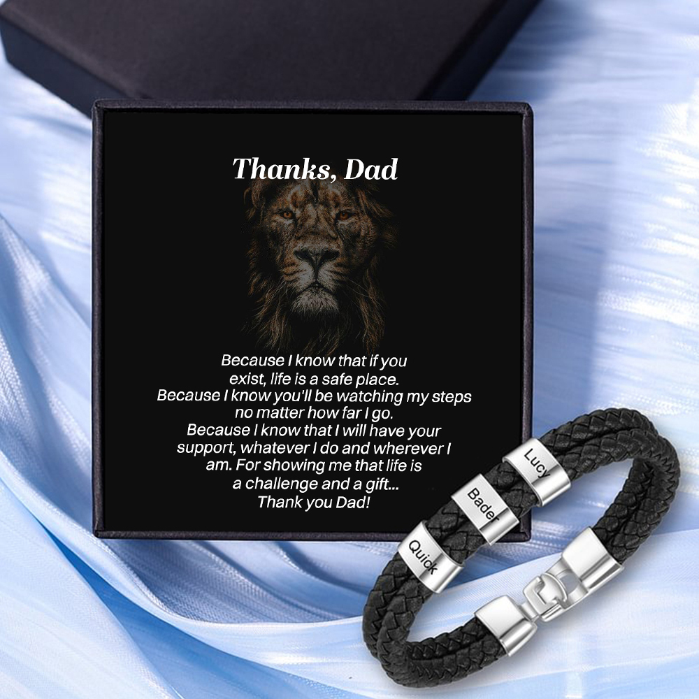 3 Names Personalized Braided Leather Bracelet Engraving Men's Bracelet Gift for Dad