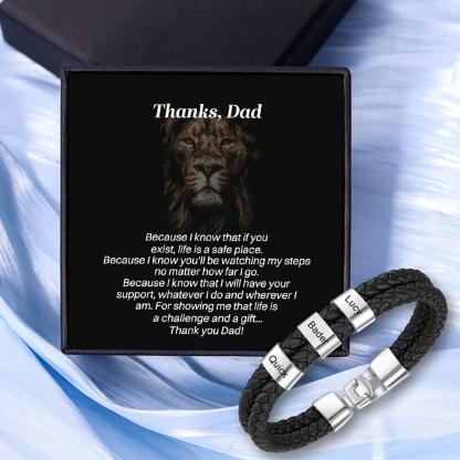 3 Names Personalized Braided Leather Bracelet Engraving Men's Bracelet Gift for Dad