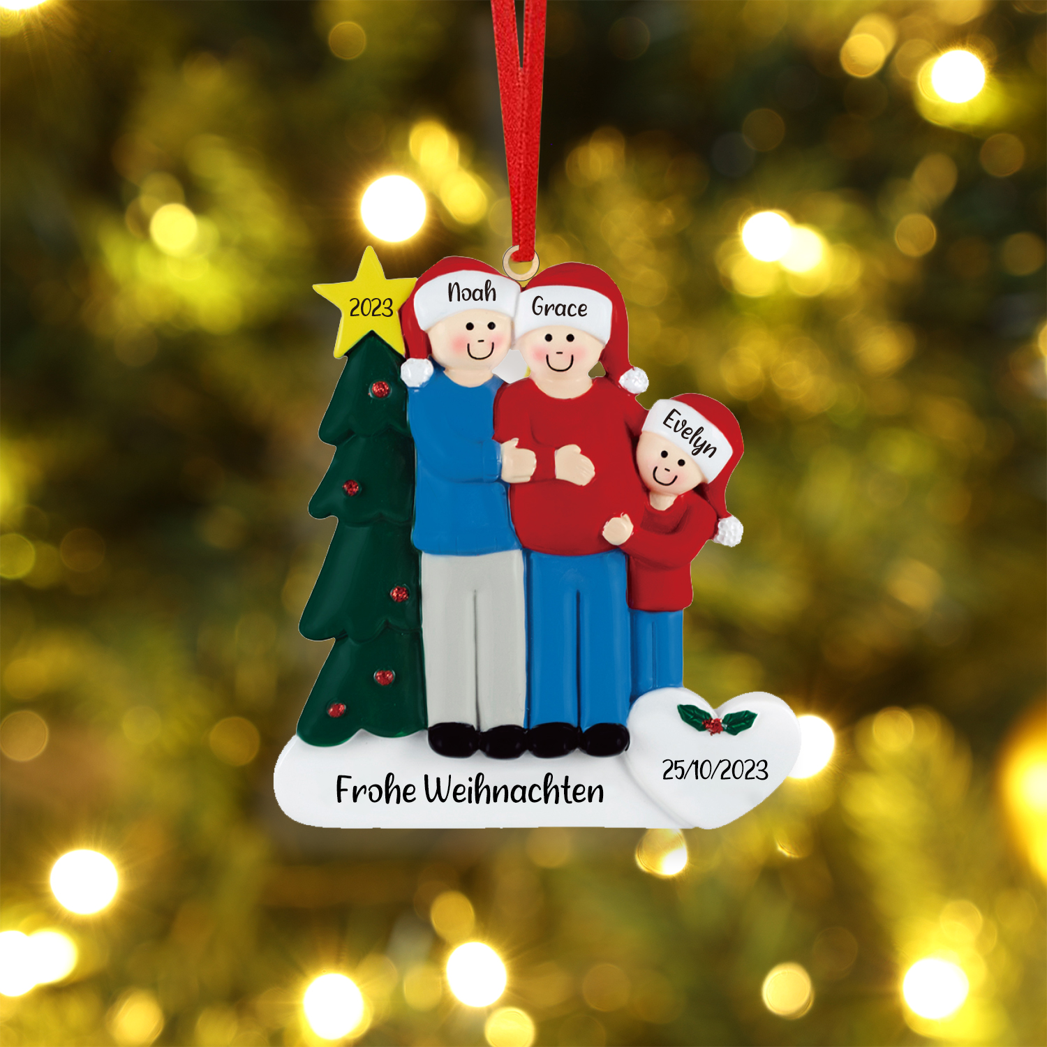3 Names-Personalized Family Wooden Christmas Xmas Tree Decoration Ornament-Custom 3 Names And Dates Hanging Ornament Gifts For Family