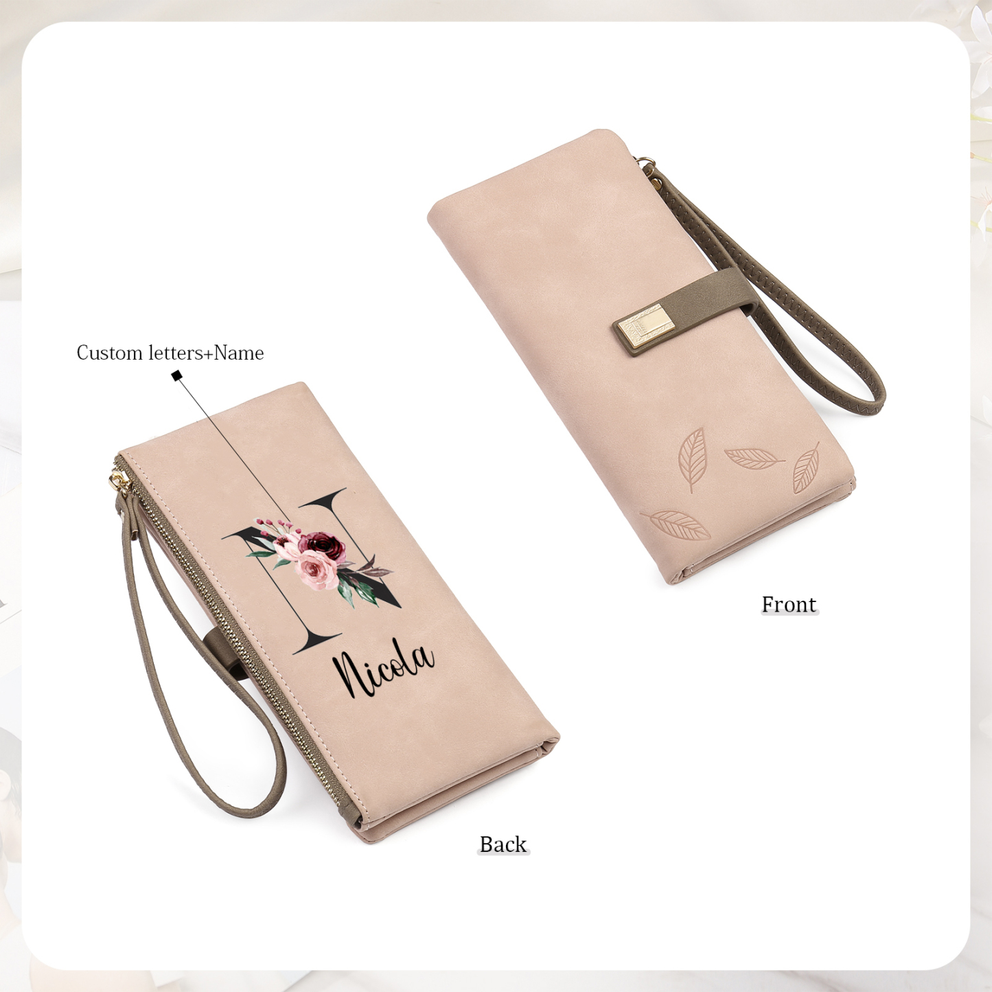Personalized Exquisite Women'S Wallet Customized Letter And Name Zipper Wallet For Grandma