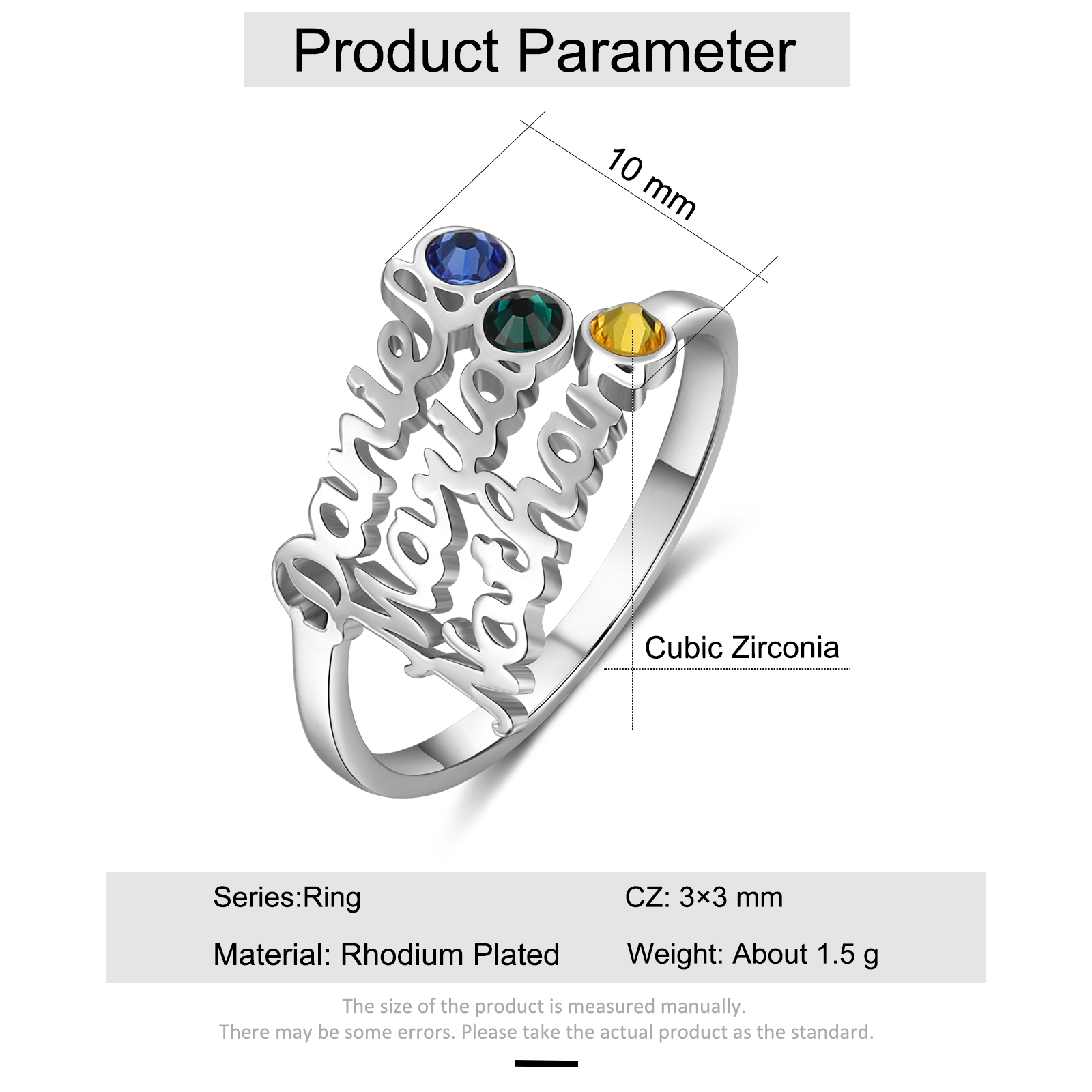 Personalized Birthstone Ring Custom 3 Names Ring Best Gift For Women