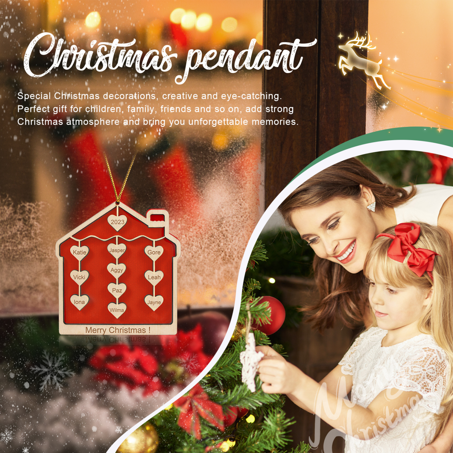 10 Names-Personalized Family Wooden Christmas Xmas Tree Decoration Ornament-Custom 10 Names And Year Hanging Ornament Gifts For Family