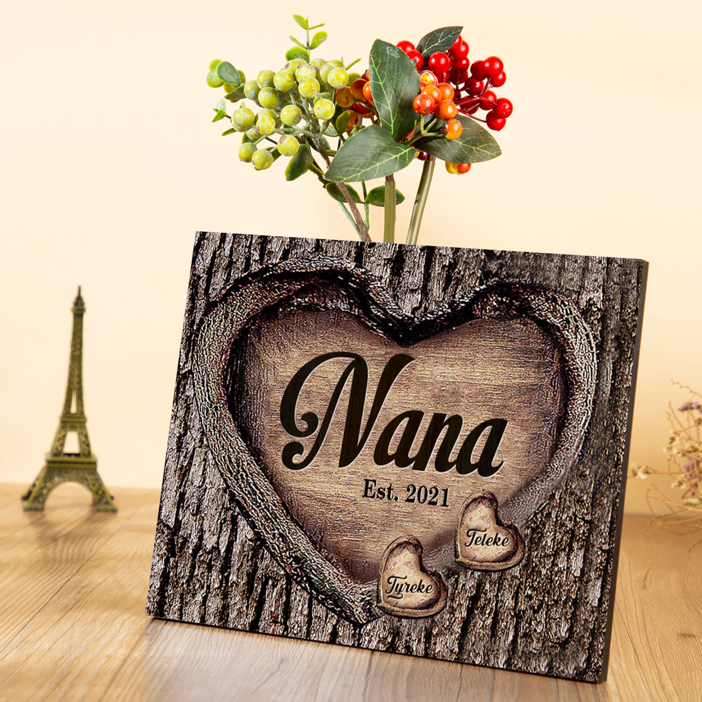 2 Names-Personalized Nana Wooden Ornament Custom Text And Date Home Decoration for Family
