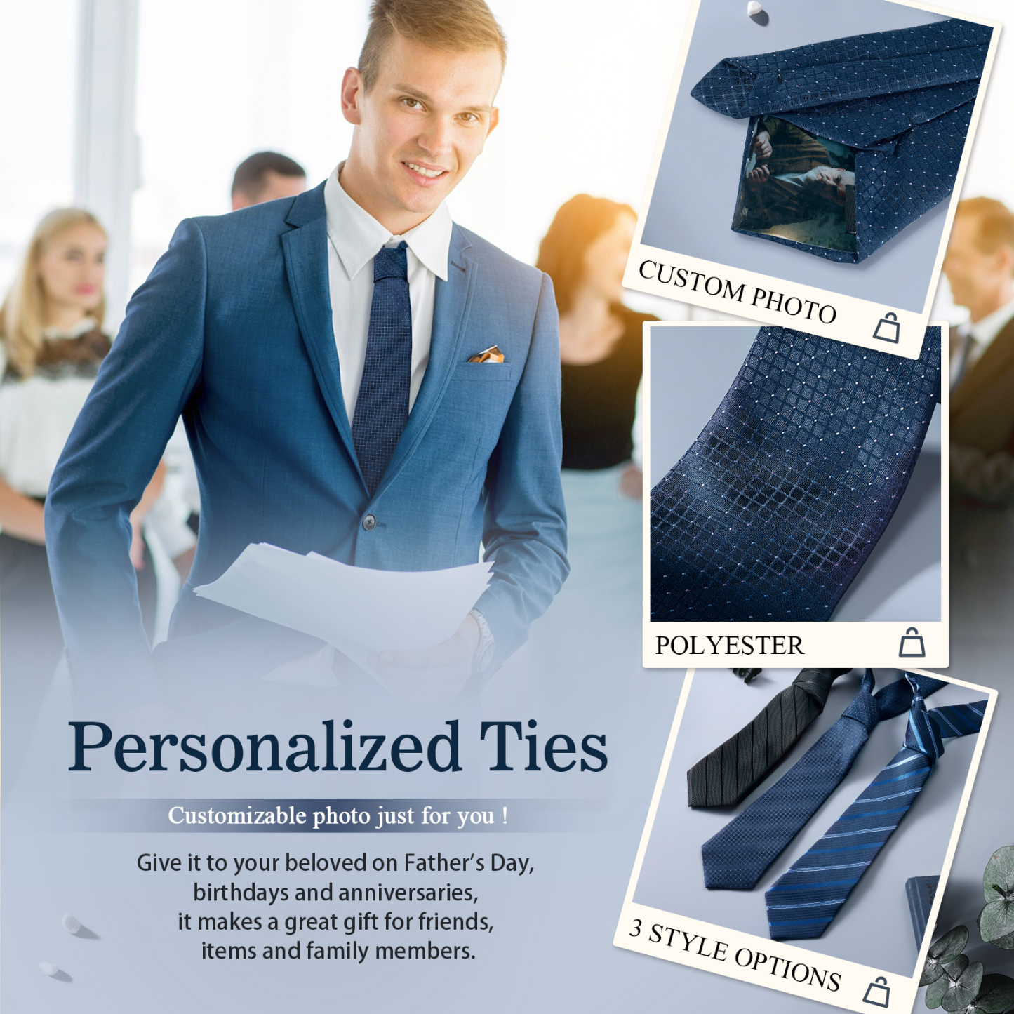 Happy Father's Day Tie with Customizable Photo for Dad
