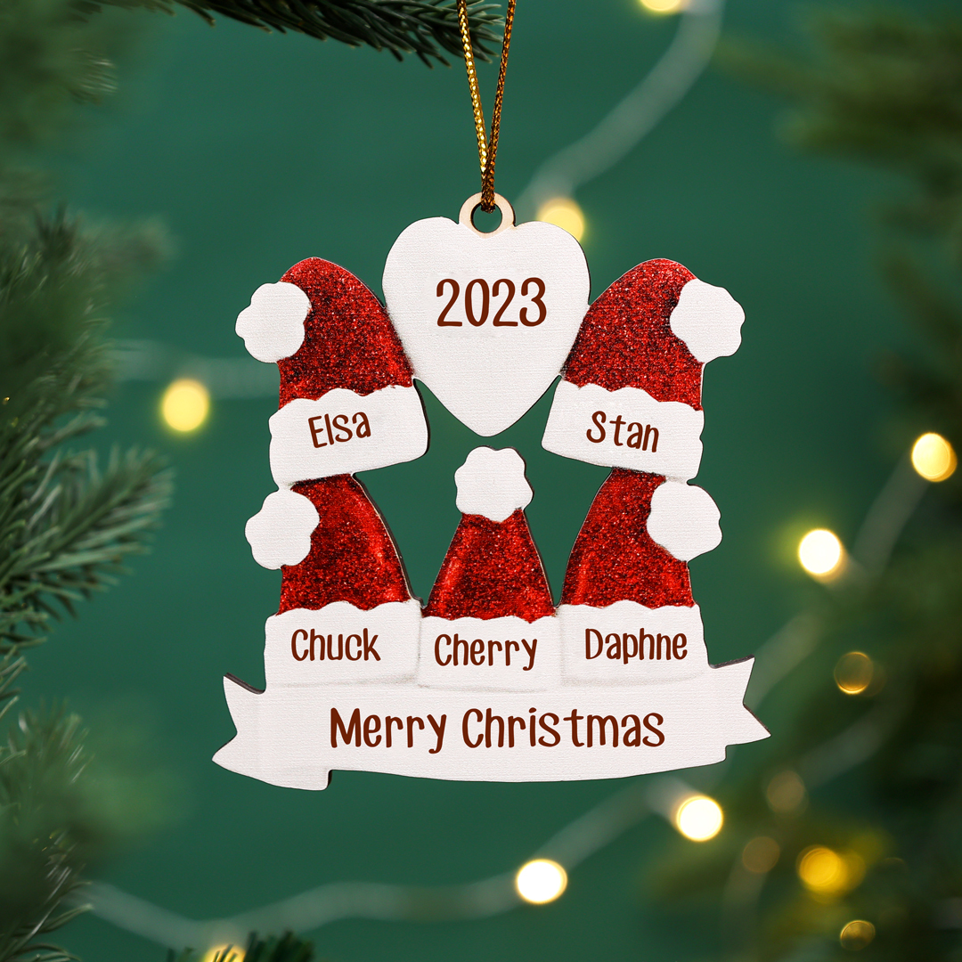 6 Names-Personalized Family Wooden Christmas Xmas Tree Decoration Ornament-Custom 6 Names And Text Hanging Ornament Gifts For Family