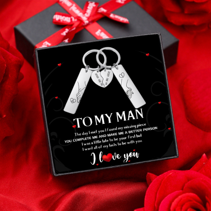 Personalized Hand in Hand Couple Keychain Set With Gift Box Gift Card, Custom Keychain Engrave Name Matching Couple Gifts, Special Gift For Him