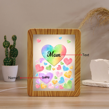 1 Name - Personalized Mom Home Wood Color Plug-in Mirror Photo Frame Custom Text LED Night Light Gift for Mom