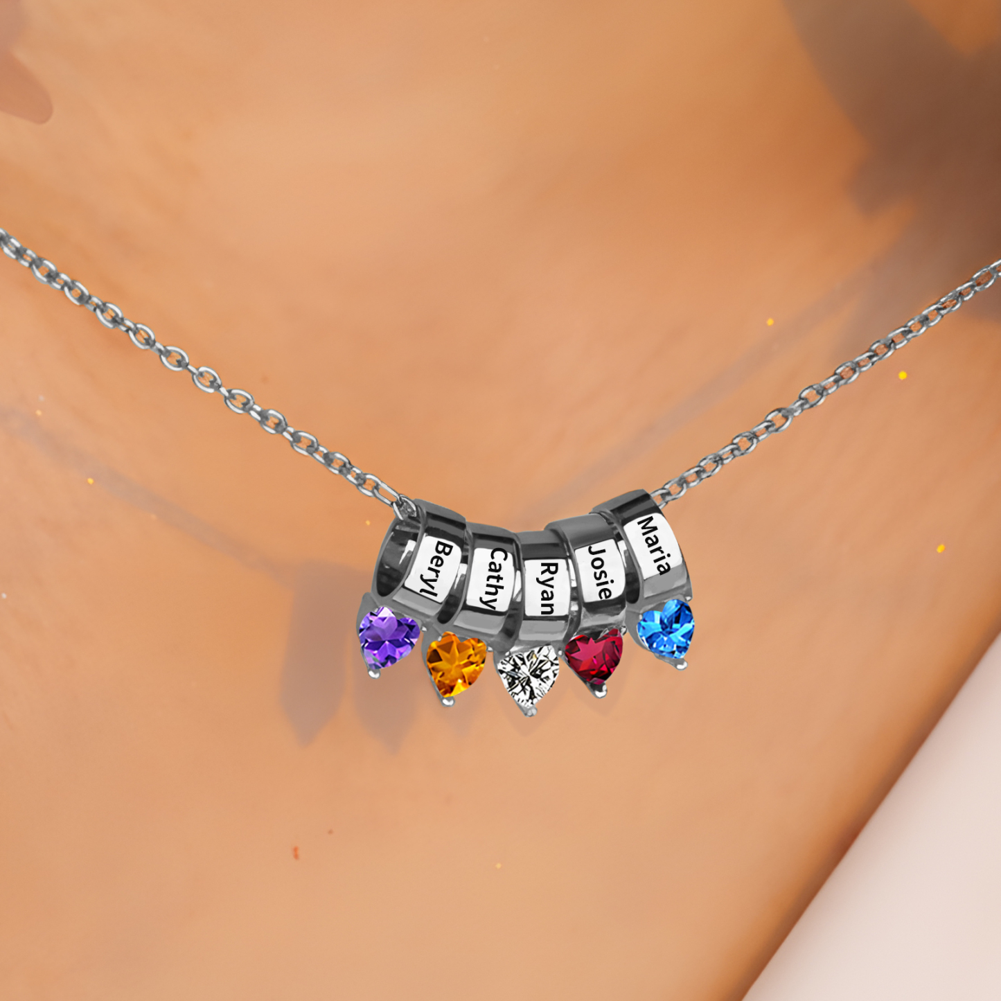 5 Names - Personalized Link Pendant Necklace with Customized Name and Birthstone Gift for Her