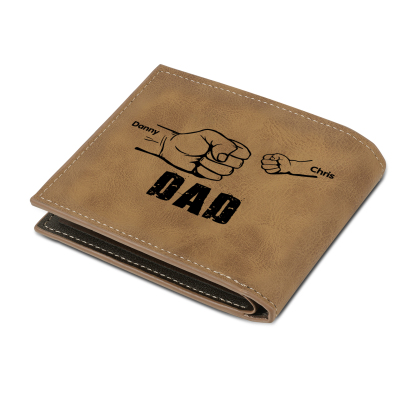 2 Names - Personalized Photo Custom Leather Men's Folding Wallet as a Father's Day Gift for Dad