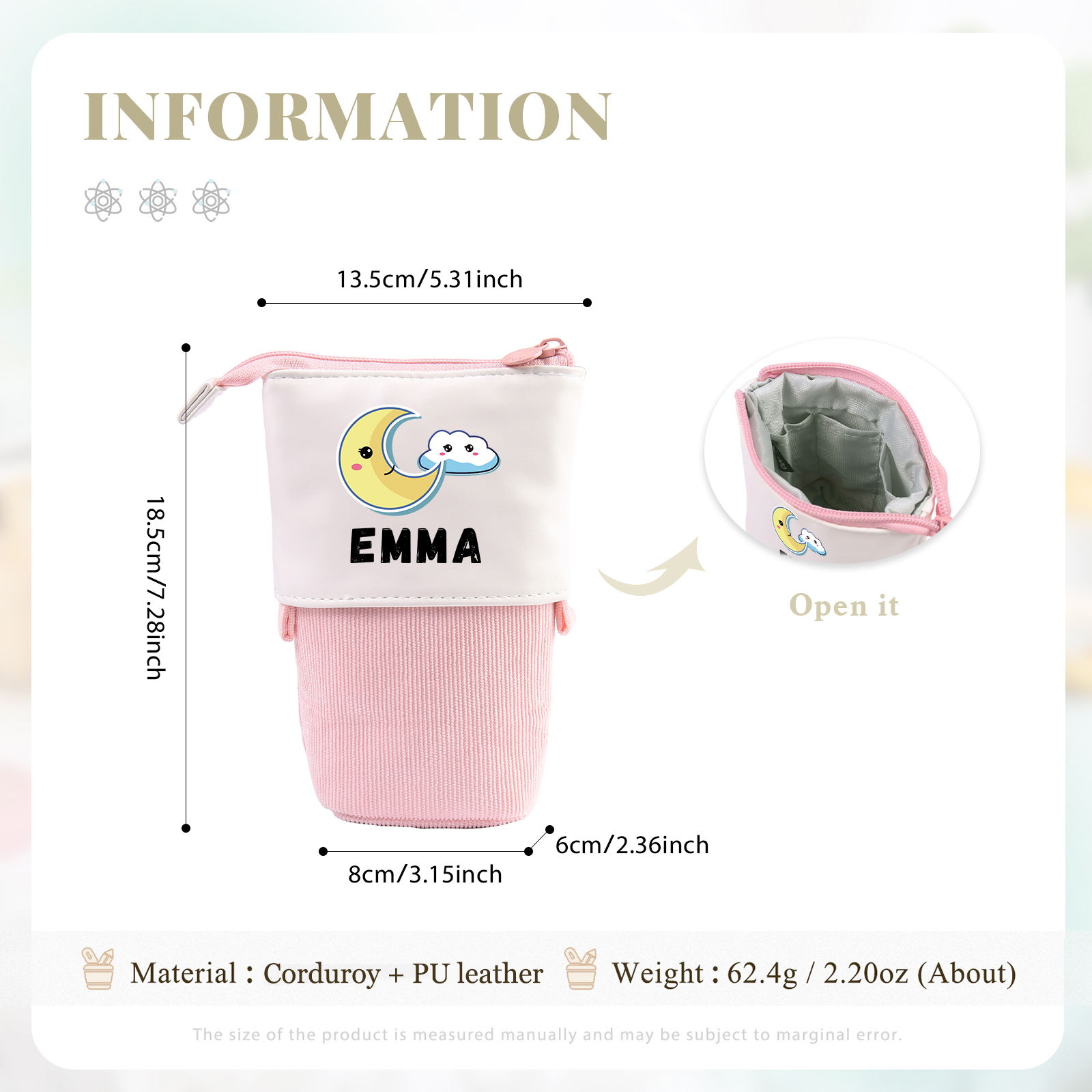 Personalized Moon Pencil Case Custom Name Pencil Case Back to School Gift for Boys/Girls