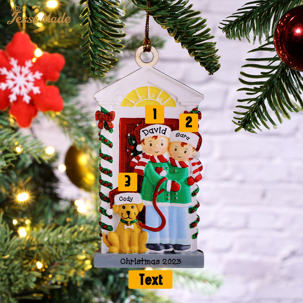 3 Names+Dog Name-Personalized Family Christmas Xmas Tree Decoration Hanging Wooden Ornament with Name-Family with Dog