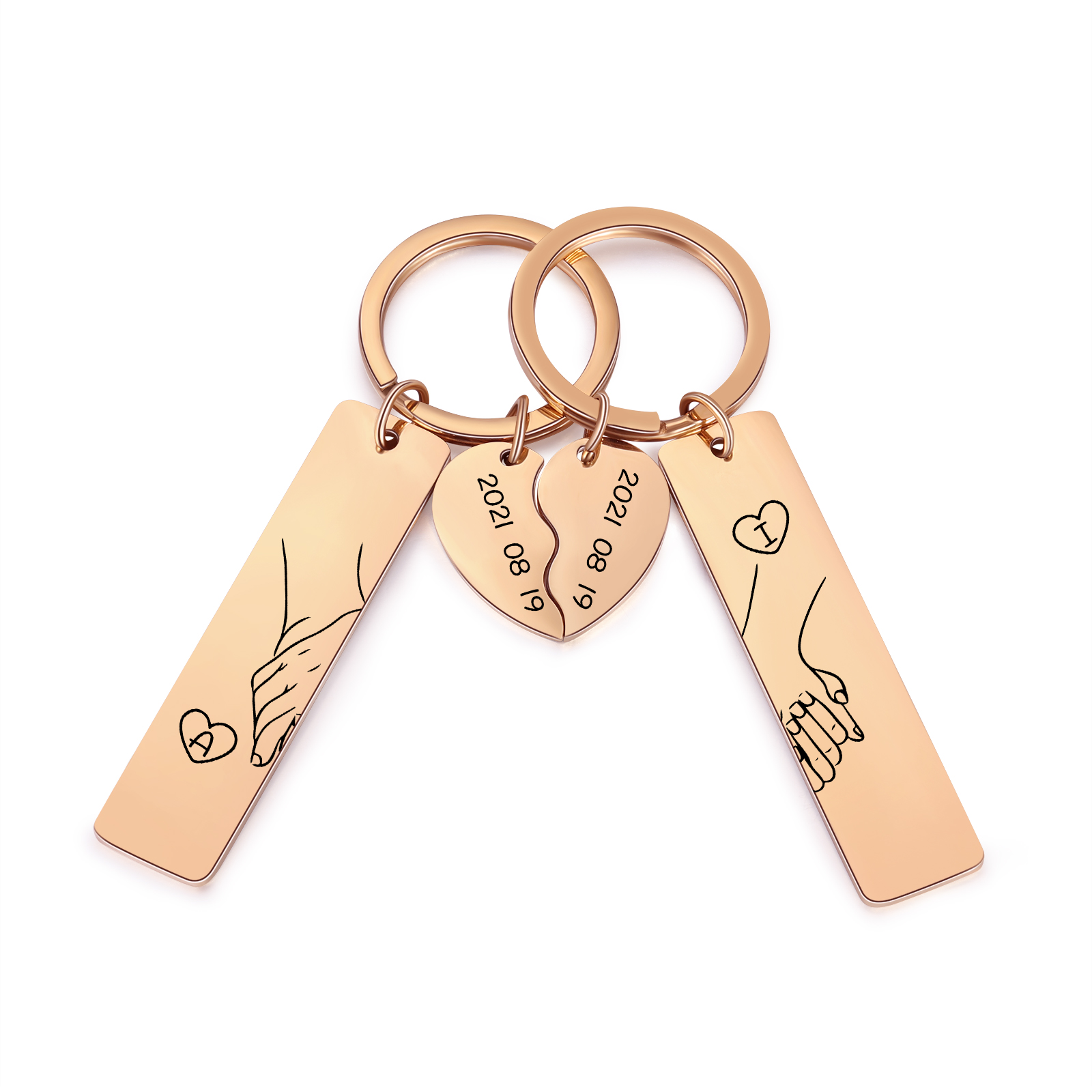 Personalized Hand in Hand Couple Keychain Set Engrave Name Matching Couple Gifts