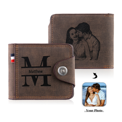 Personalized Name Leather Men's Wallet With Card Slot Engraved Letter & Photo with Gift Box Gift For Him | Jessemade