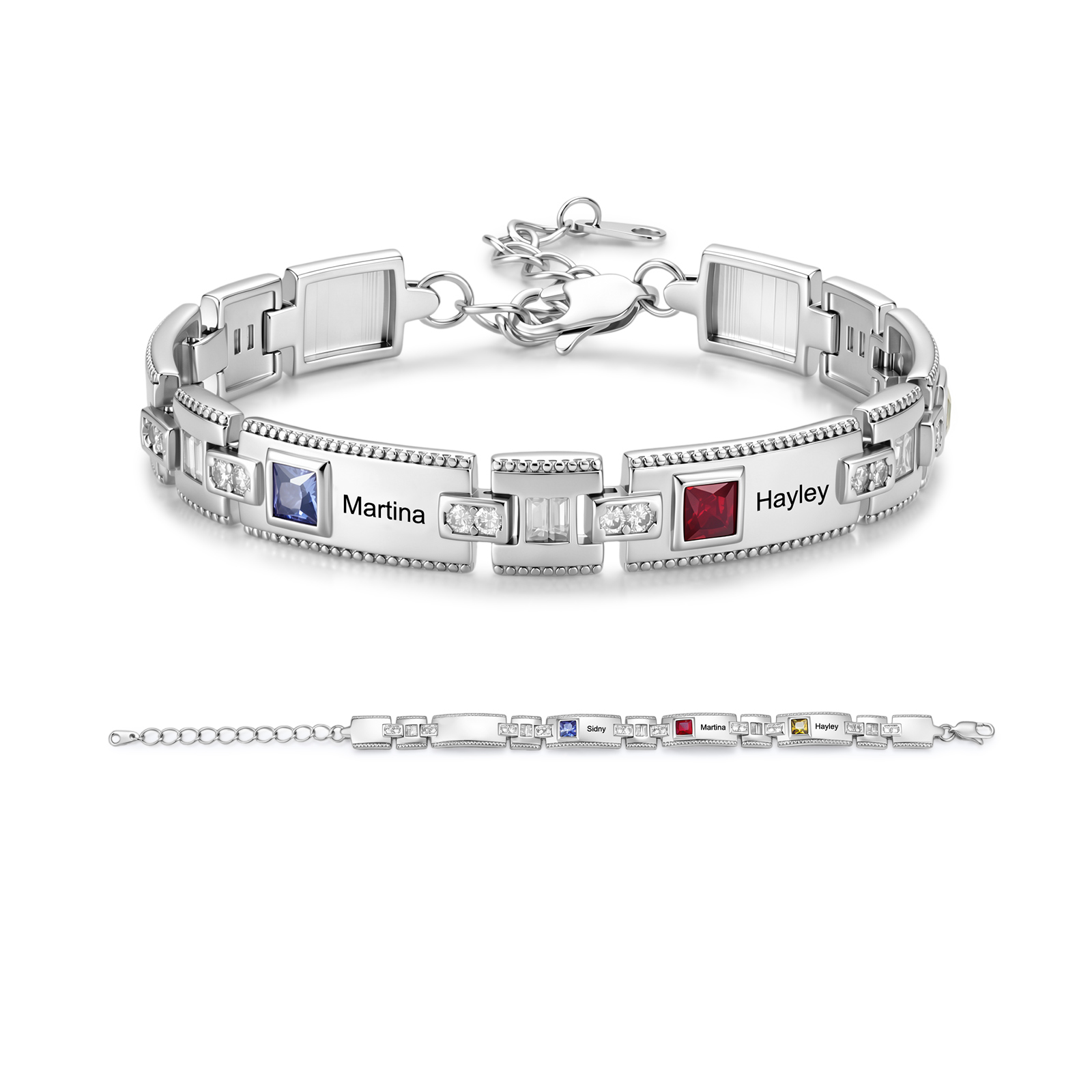 Personalized Name Bracelet Custom with 2 to 5 Names and Birthstones Women Square Link Bracelet Birthday and Mother’s Day Gift for Mom and Grandma | Jessemade