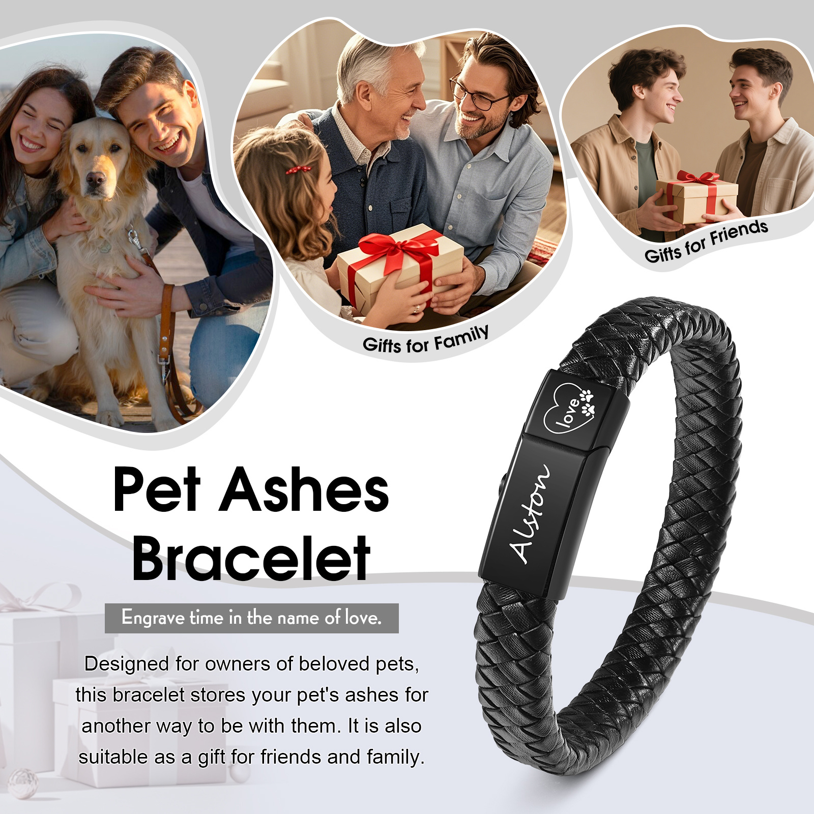 Personalized Braided Leather Memorial Bracelet Pet Ashes Keepsake Bracelet