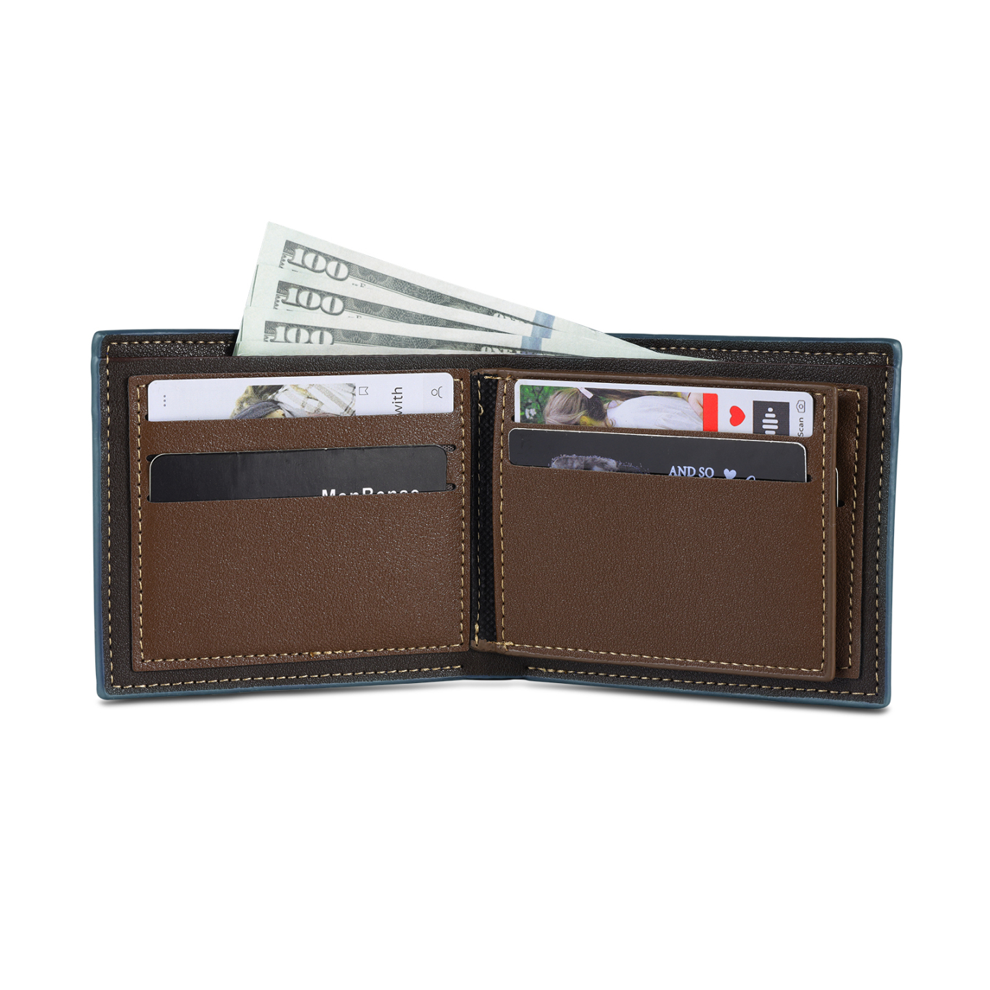 4 Names - Personalized Photo Custom Leather Men's Folding Wallet as a Father's Day Gift for Dad