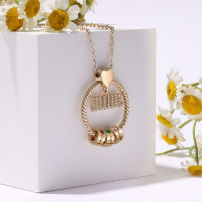 Personalized Circle Necklace With 3 Birthstones Pendant Engraved Names Gift For Mum