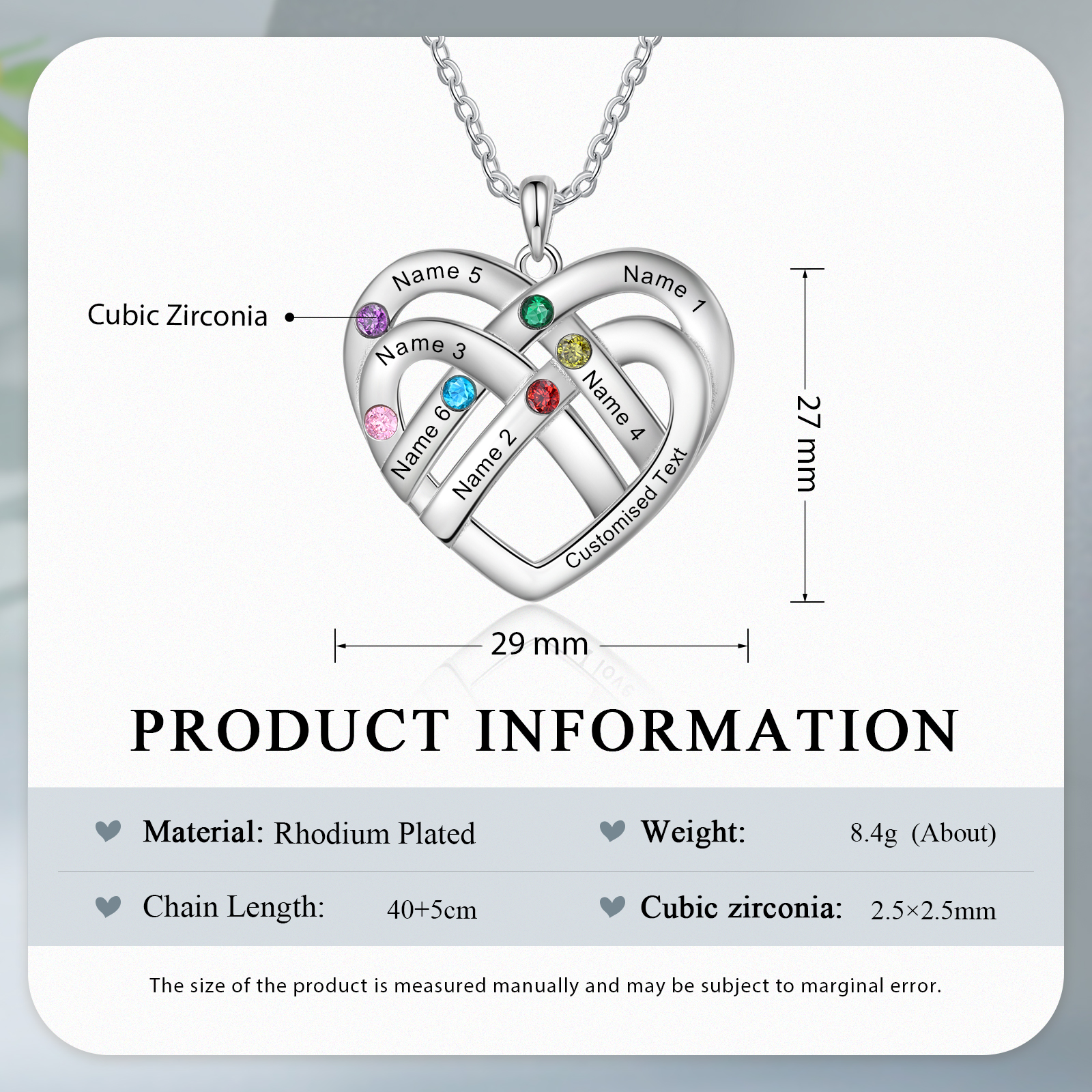 6 Names - Personalized Double Layer Heart Necklace with Custom Name and Birthstone, As a Mother's Day Gift for Mom