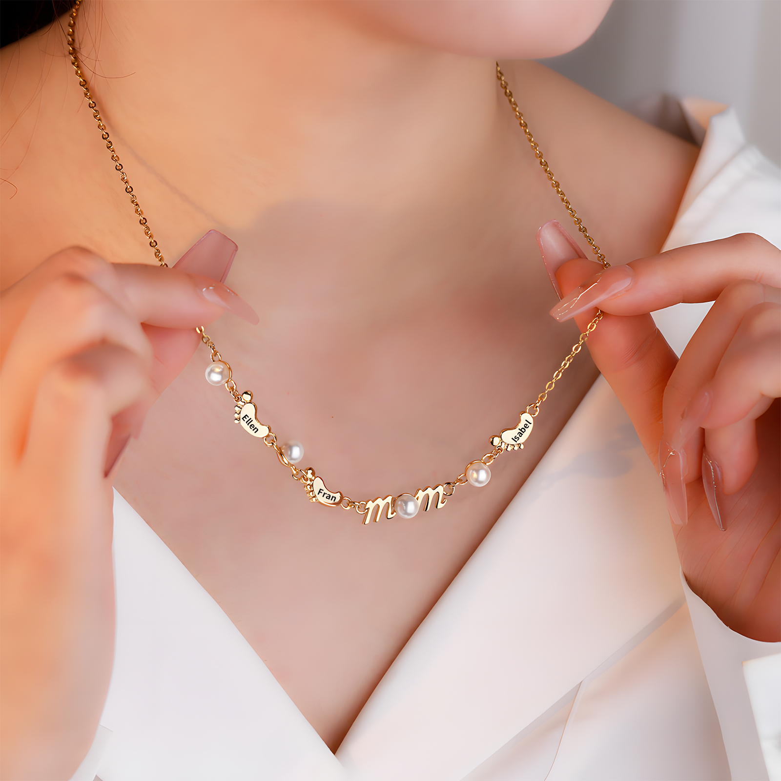 3 Names - Personalized Exquisite Pearl Necklace Supports Customized Name Necklace Gifts for Mom