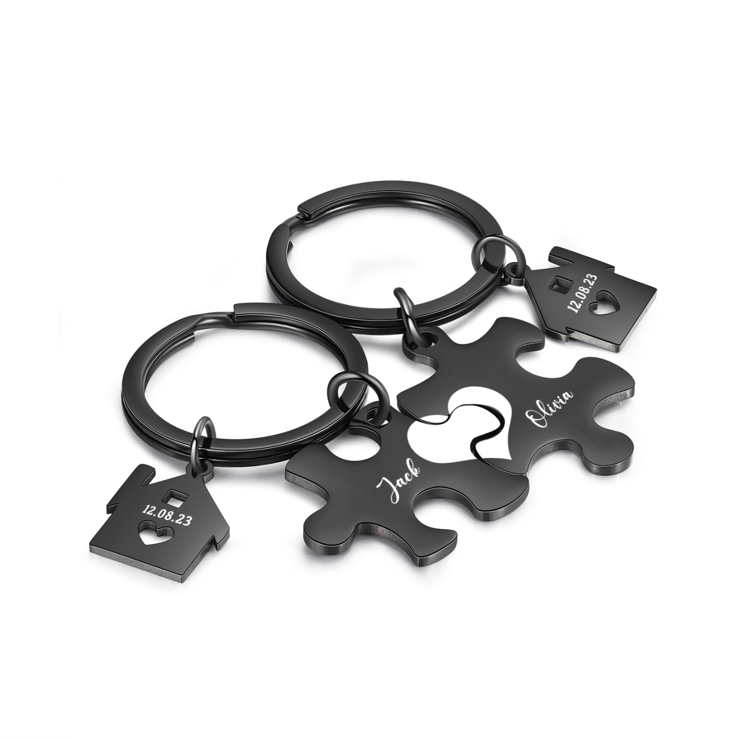Personalized Name Puzzle Couple Keychain Engrave Date Matching Couple Gifts, Special Gift For Him/Her