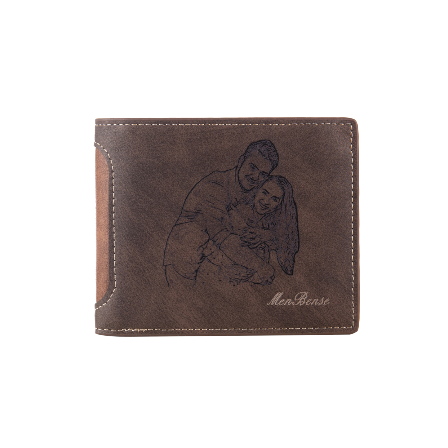 Personalized Leather Folding Wallet With Photo, Name and Letter, Gift For Dad