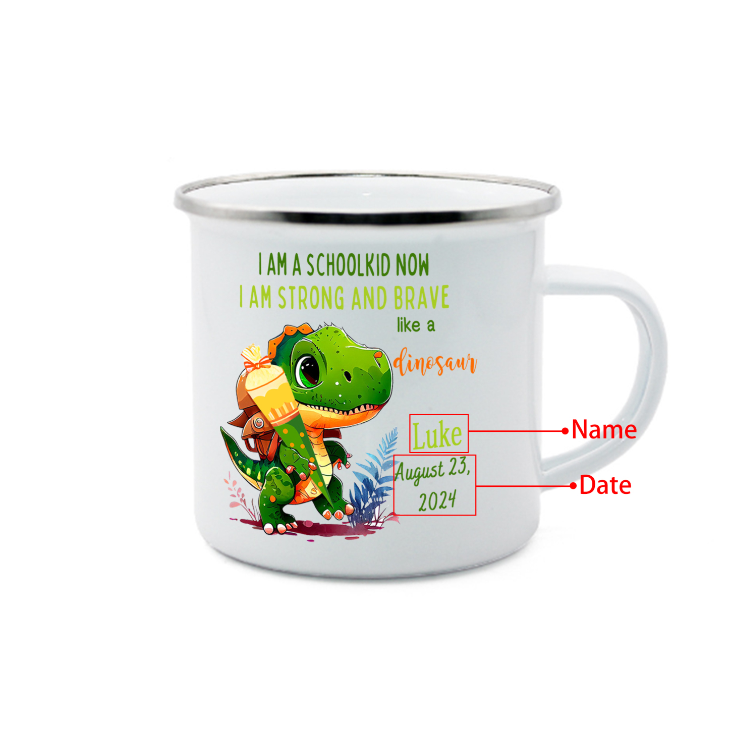 Personalized Name And Date Mug Dinosaur Mug Back To School Gift For Kids