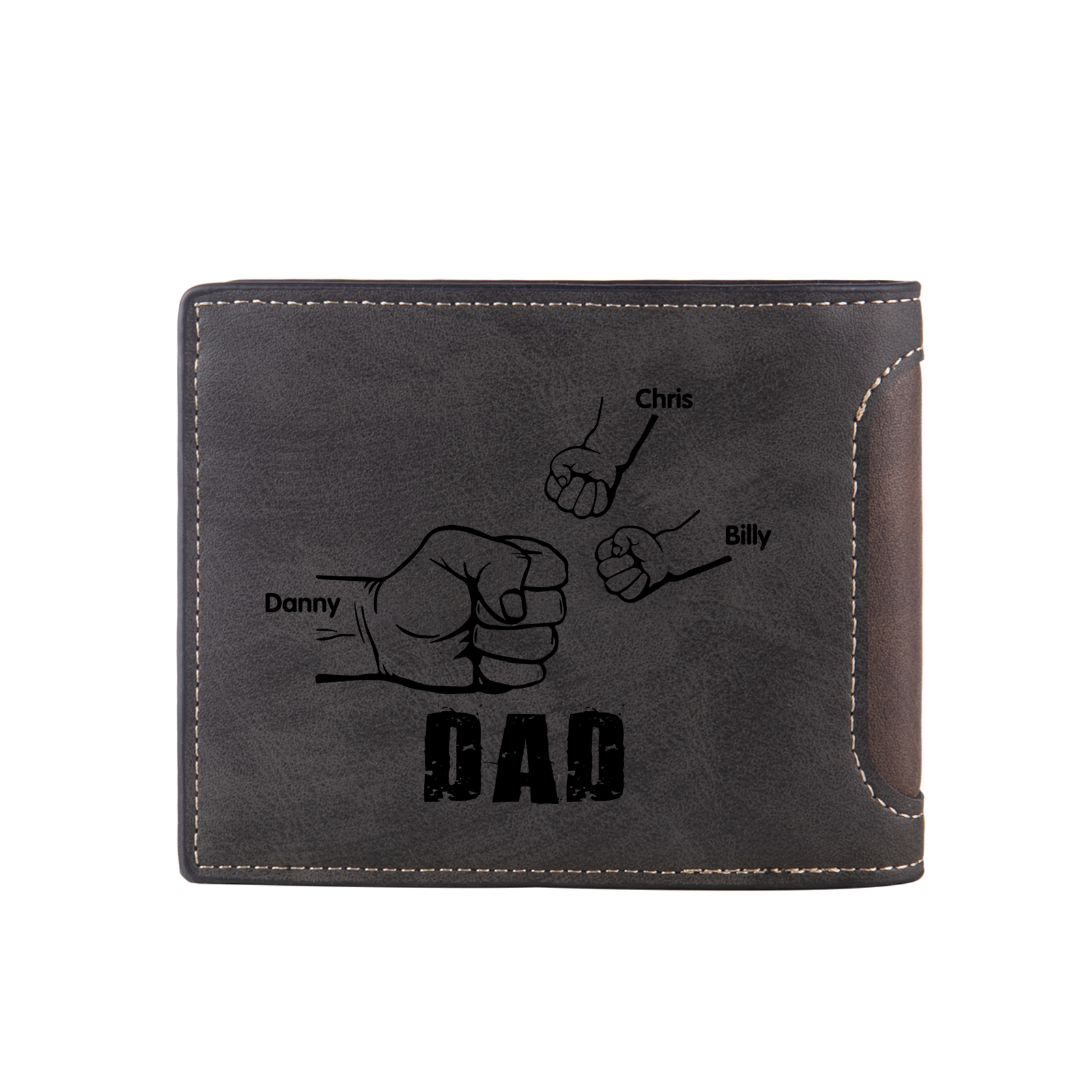 3 Names - Personalized Photo Custom Leather Men's Folding Wallet as a Father's Day Gift for Dad