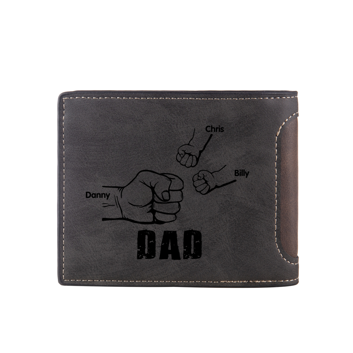 3 Names - Personalized Photo Custom Leather Men's Folding Wallet as a Father's Day Gift for Dad