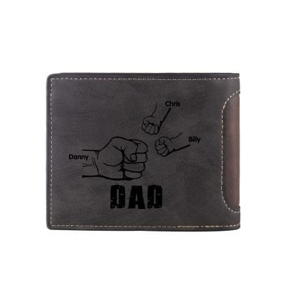 3 Names - Personalized Photo Custom Leather Men's Folding Wallet as a Father's Day Gift for Dad