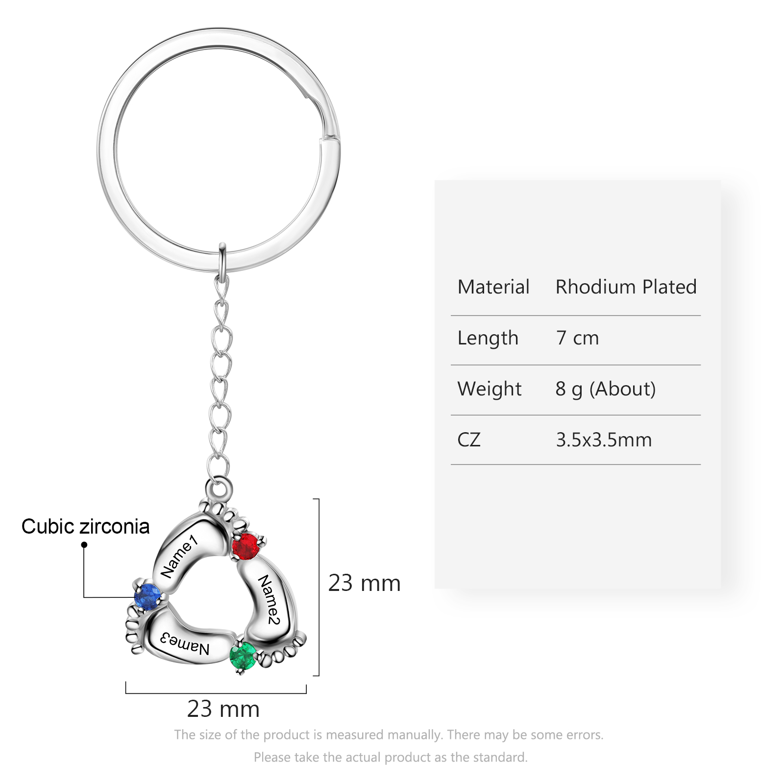 Personalized Baby Feet Keychain With 3 Birthstones Engraved names Keychain Gifts For Mother