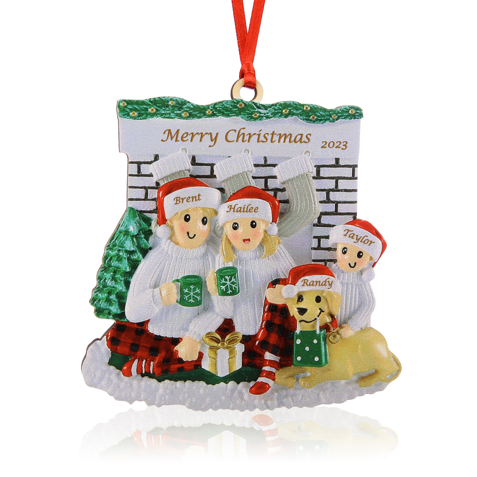 4 Names-Personalized Family Wooden Christmas Xmas Tree Decoration Ornament-Custom 4 Names Hanging Ornament Gifts For Family