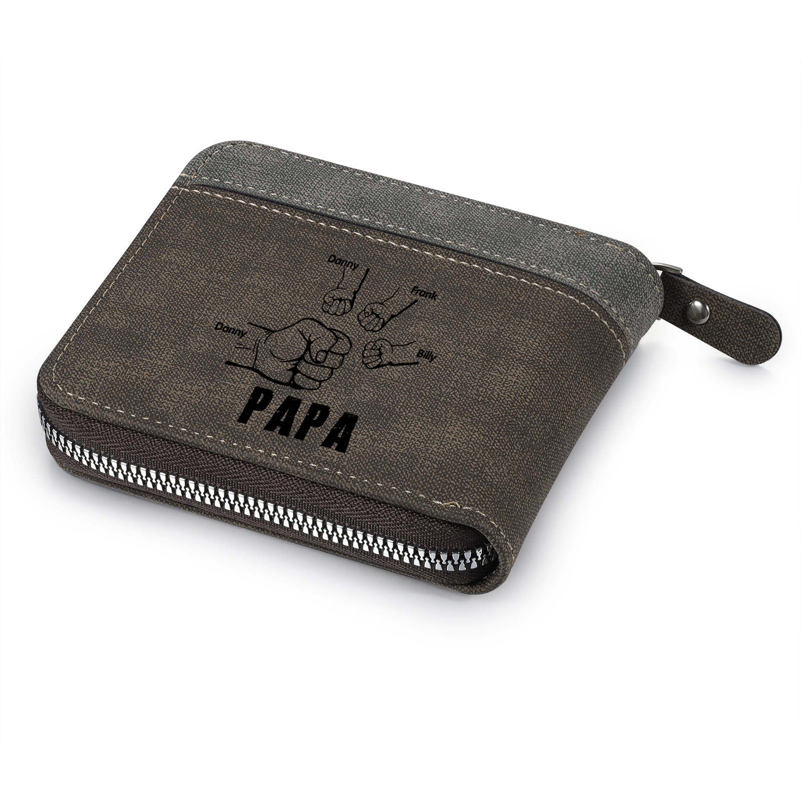 4-Names Personalized Leather Men's wallet With Card Slot Engraved With Name And Photo For Papa As a Father's Day Unique Gift