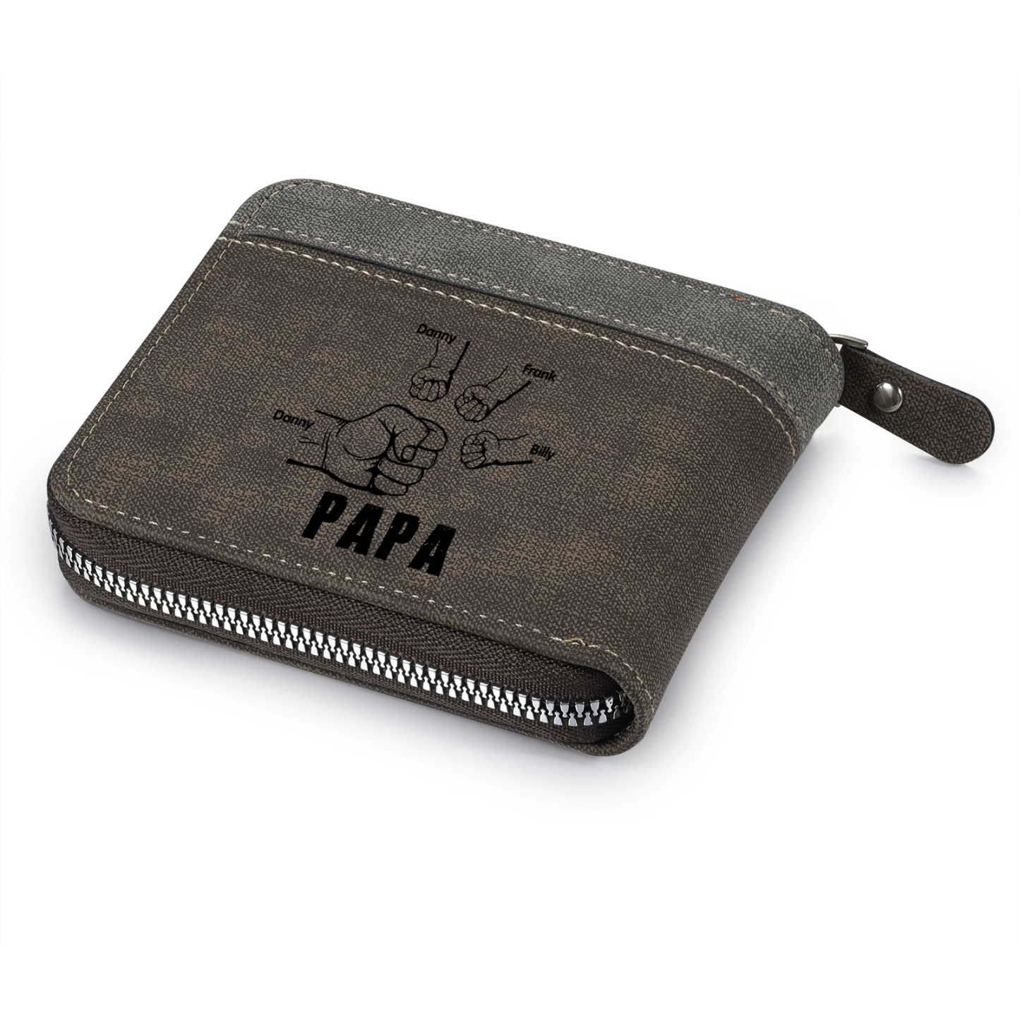 4-Names Personalized Leather Men's wallet With Card Slot Engraved With Name And Photo For Papa As a Father's Day Unique Gift