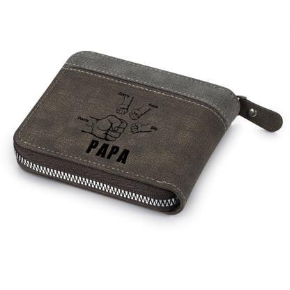 4-Names Personalized Leather Men's wallet With Card Slot Engraved With Name And Photo For Papa As a Father's Day Unique Gift