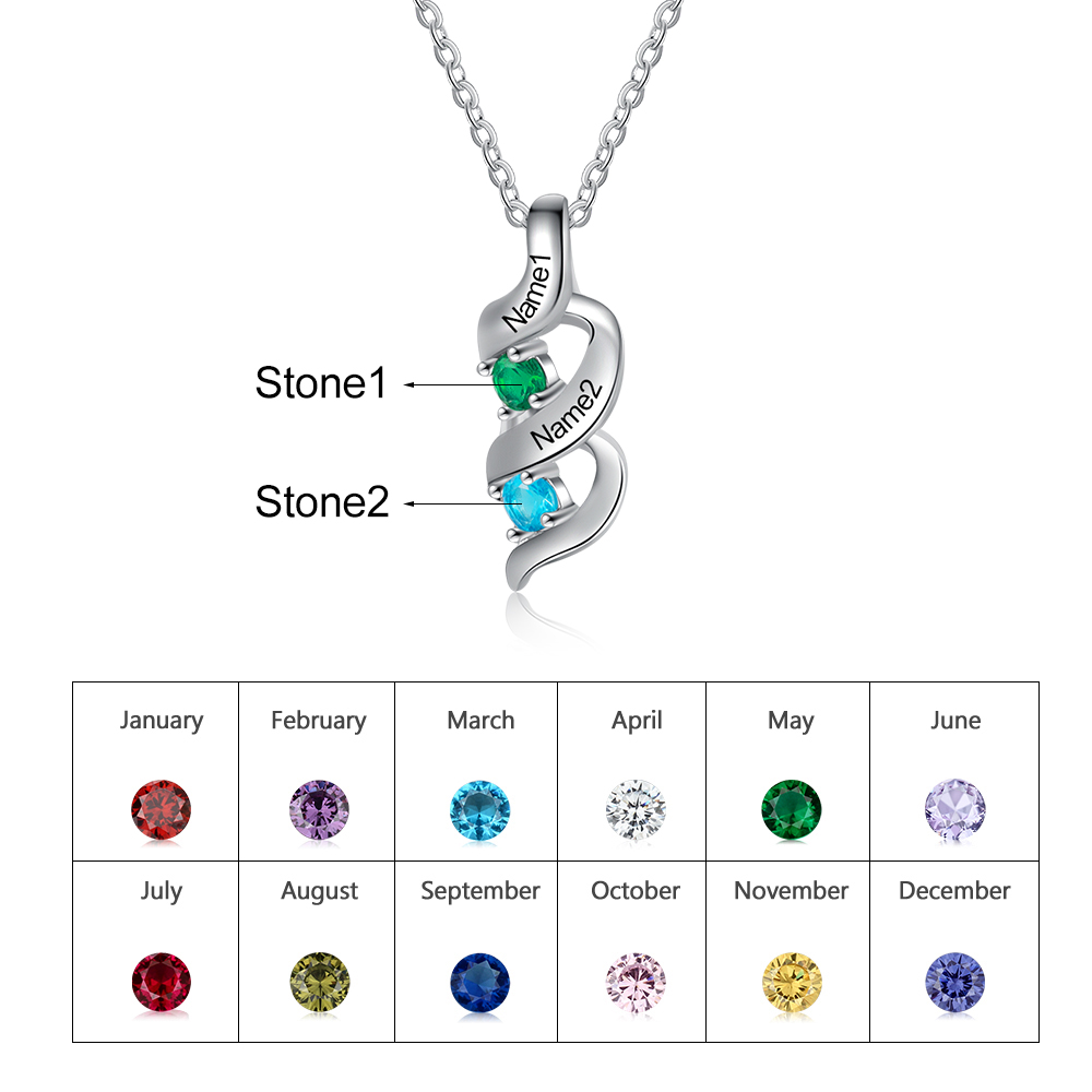 Mother DNA Necklace Personalized Family Necklace Engrave 2 Names & Birthstones Gifts For Her