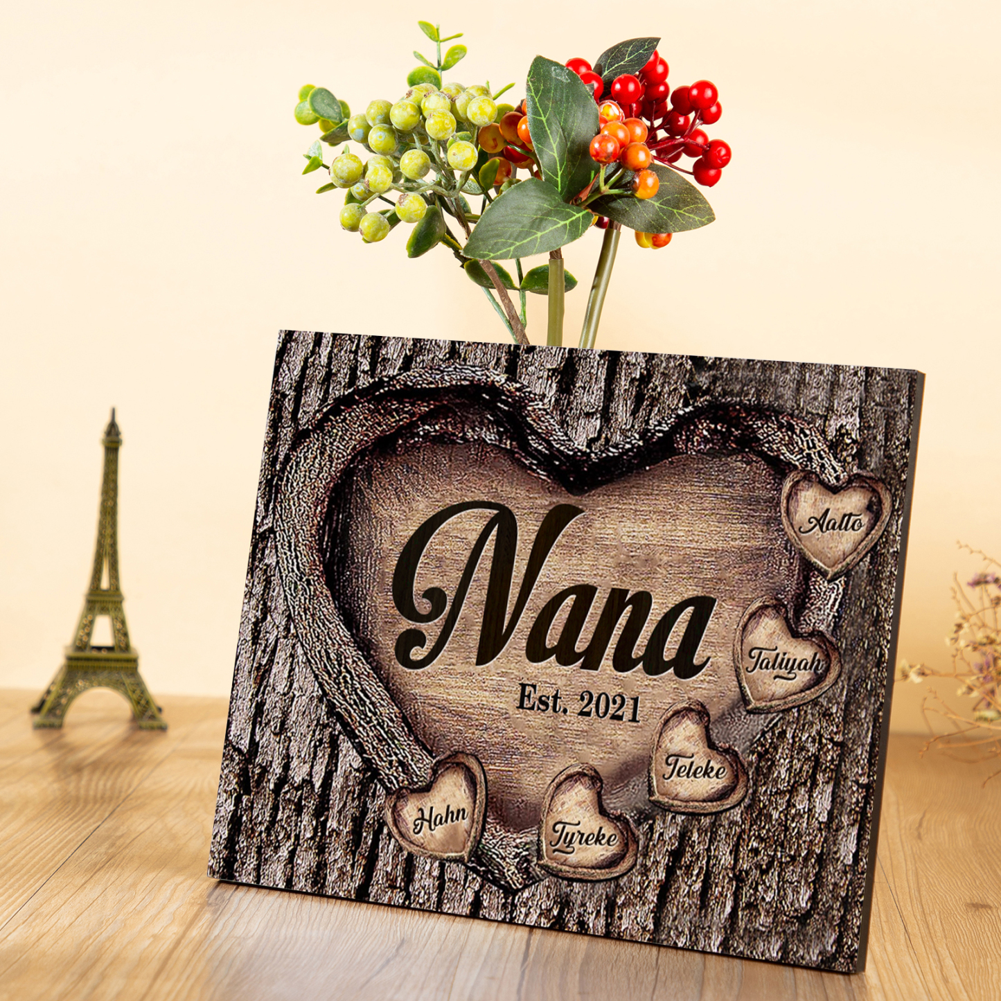 5 Names-Personalized Nana Wooden Ornament Custom Text And Date Home Decoration for Family
