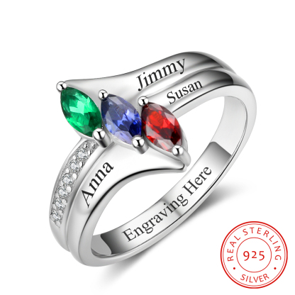 Personalized 3 Birthstones Mothers Ring With Names Gifts For Her