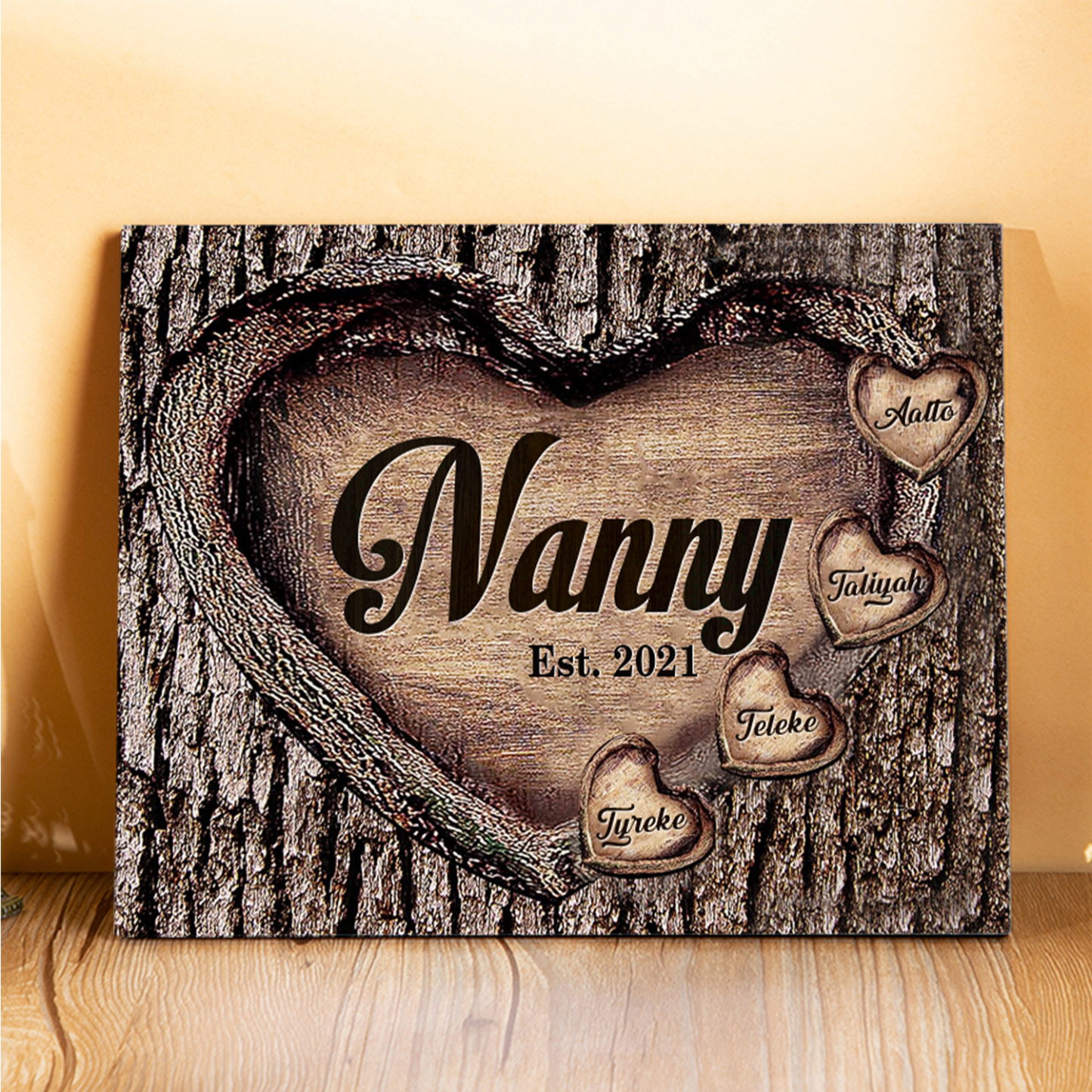 4 Names-Personalized Nana Wooden Ornament Custom Text And Date Home Decoration for Family